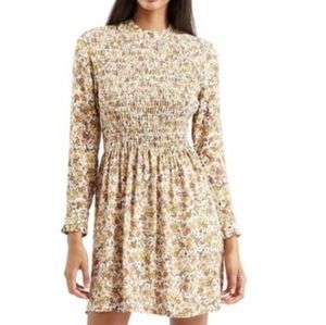 Topshop Muted Floral Smocked Yellow Green Dress 6